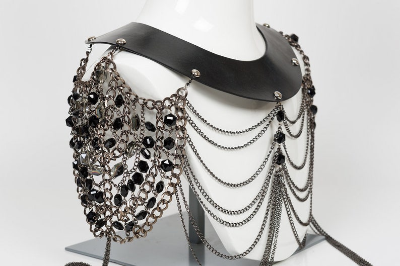 Esclave Leather and Glass Beaded Chain Collar image 2