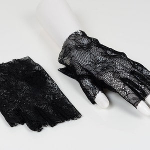 Gants Mitaines en dentelle florale noire