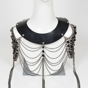 Esclave Leather and Glass Beaded Chain Collar image 1