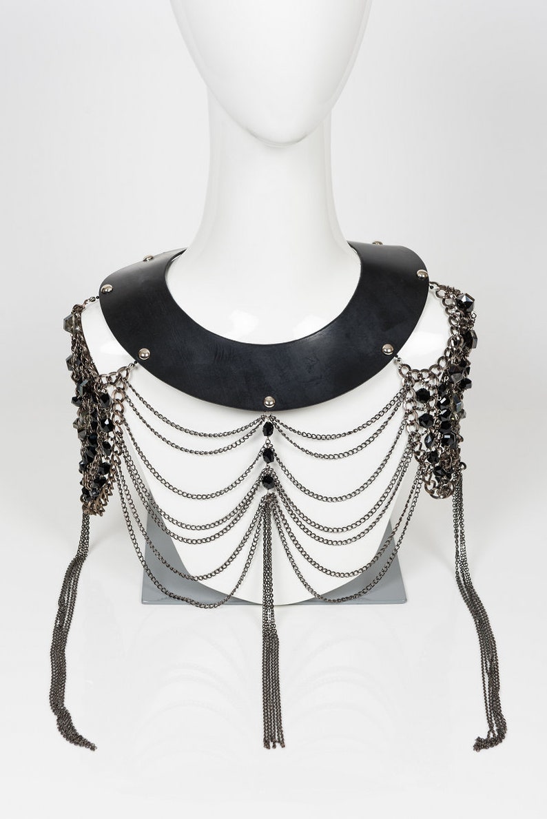 Esclave Leather and Glass Beaded Chain Collar image 1