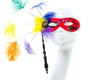 FIREWORK - New Years Red Masquerade Stick Mask