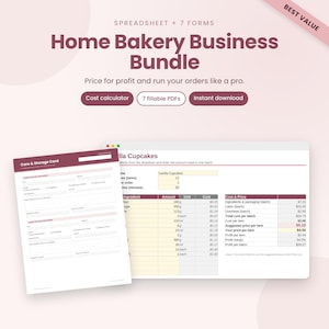 Home Bakery Business Bundle: Cake Pricing Calculator + 7 Fillable Bakery Forms