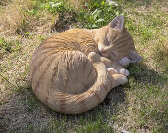 Orange Tabby Cat Lying and Sleeping Statue, Tabby Cat, Animal Statue, Tabby Cat Statue, Garden Statue, Outdoor Statue, Garden Decoration