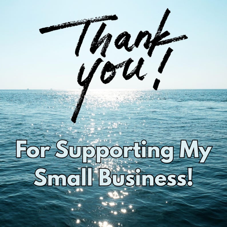 Puede incluir: Imagen con las palabras "Thank You!" en escritura negra sobre una escena de oc&eacute;ano azul. Debajo, el texto dice "For Supporting My Small Business!" en una fuente blanca sin serifa. El cielo es azul claro y despejado.