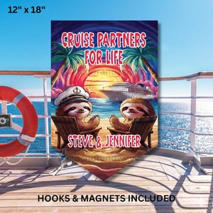Cruise Door Banner, Personalized Cruise Door Banner, Cruise Door Magnet, 12x18 Cruise Door Banner, Cruise Partners For Life, Cute Sloths