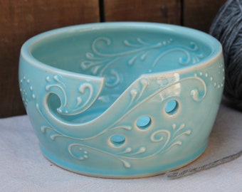 Ceramic Yarn bowl, Handmade, Tip Resistant, Light Blue, Crochet, Knitting, gift, present, Mothers Day, IN STOCK, ready to ship