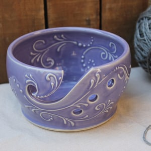 Purple Ceramic Yarn Bowl, Handmade Tip Resistant, Crochet, Knitting, violet, gift, mothers day present, IN STOCK, ready to ship