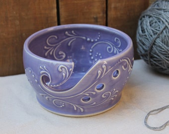 Purple Ceramic Yarn Bowl, Handmade Tip Resistant, Crochet, Knitting, violet, gift, mothers day present, IN STOCK, ready to ship