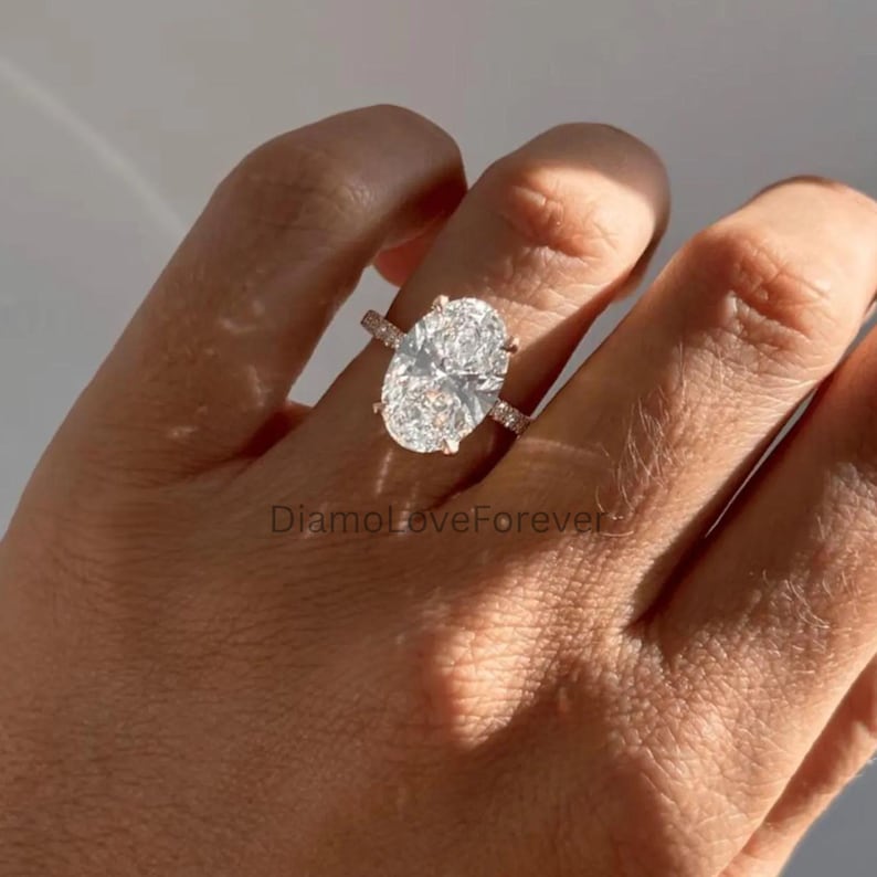 5CT Oval Cut Simulated Diamond Engagement Ring Half Eternity Wedding ...