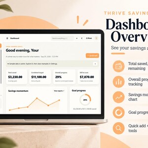 Thrive Savings Planner, Savings Goal Planner, HTML Digital Planner with Goal Tracker, Debt Payoff Tracker and Habit Tracker
