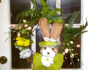 Easter wreath burlap Easter wreath Peter rabbit wreath Easter bunny wreath Easter bunny front door Spring bunny door decor Rabbit wreath