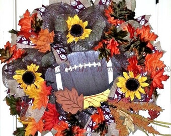 Fall Football wreath, Rustic Fall wreath, Football door hanger, Football decoration, Wreath for door