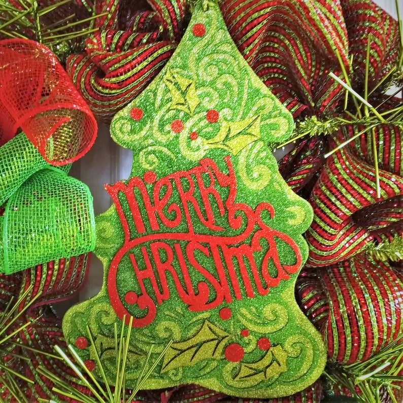 Christmas Wreath Christmas Tree Door Hanger Red and Green Etsy