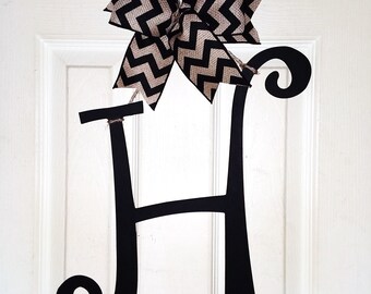 Monogram Door Hanger, Hanging wood letter, Letter door hanger, black monogram, black wood letter door hanger