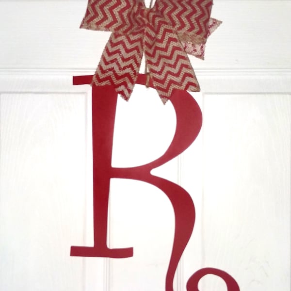 Initial R, R door hanger, Letter R wreath, Door Letter R, red letter R, painted wood letter R