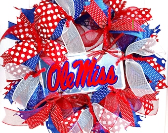 Ole' Miss wreath, Ole Miss Rebels wreath, Mississippi Collegiate wreath, team spirit wreath, football wreath, college football wreath
