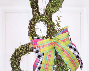 Easter Bunny door hanger, Rattan Bunny wreath, Easter door hanger, Spring door hanger, grapevine Easter wreath, Moss Bunny door hanger