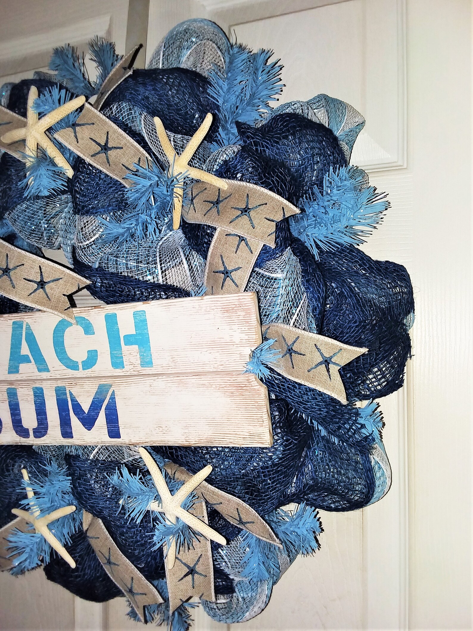Beach sign wreath Burlap Beach wreath Coastal door decor Etsy