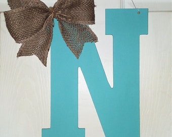 Monogram door hanger, Initial letter door hanger, painted wood monogram, hanging initial for door, turquoise home decor, monogram letters