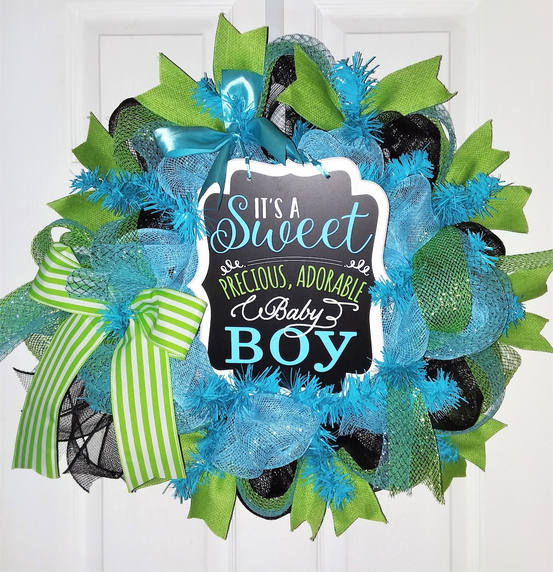 It's a Boy Deco Mesh Wreath With Sign, Baby Shower Decoration for a Boy