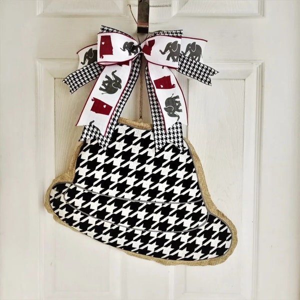 Alabama football door hanger, Burlap Alabama wreath, Crimson Tide, Roll Tide, Alabama wreath, Houndstooth decor, Alabama burlap door hanger