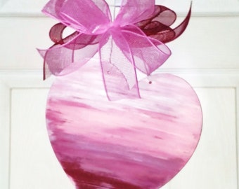 Heart Door hanger for Valentine's Day, Valentine's door hanger, Valentine Heart, Heart wreath, Valentine wreath, pink and red ombre heart