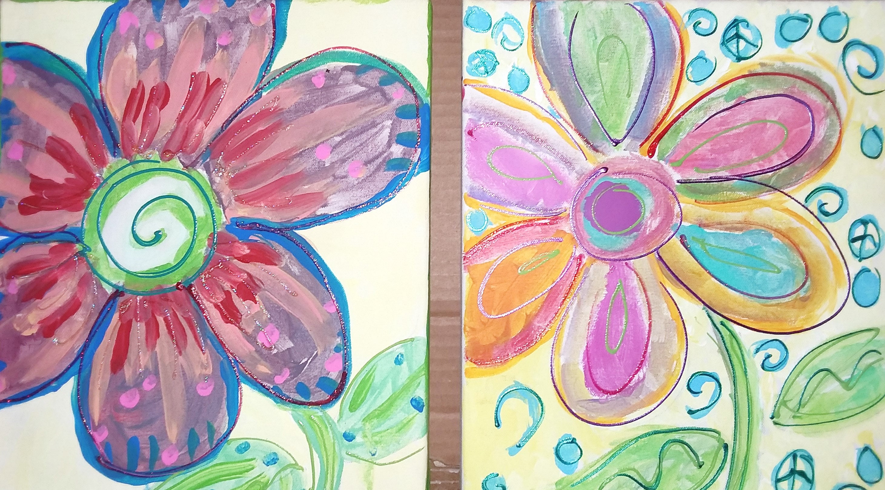 Set of 2 Painted Flowers Canvas Floral Painting Floral | Etsy