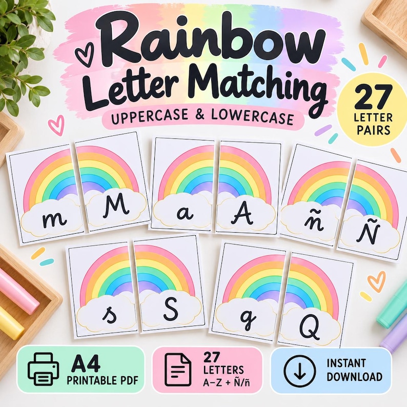 Rainbow Alphabet Matching Game Printable | Uppercase & Lowercase ...