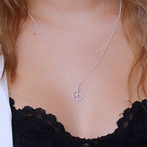 925 Sterling Silver Peace Sign Necklace, Silver peace Jewelry, Peace Pendant Necklace, 925 Sterling Silver Peace Jewelry