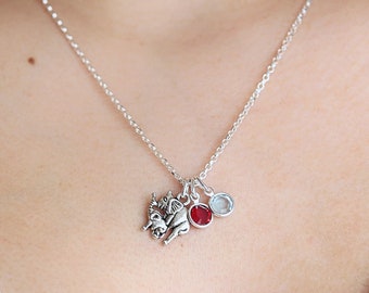Personalized Mother and Baby Elephant Necklace on Sterling Silver chain, 2 charms included. Silver Plated Mother and Baby Elephant Necklace