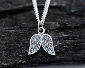 925 Sterling Silver Double Wing Necklace, Sterling Silver Angel Wing Pendant Necklace, Sterling Silver Angel wing on a Sterling Silver Chain