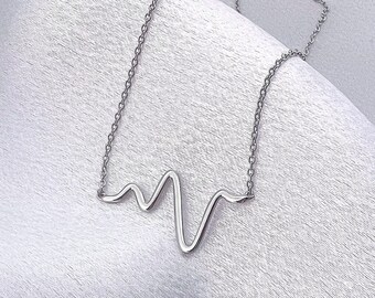 925 Sterling Silver Heartbeat Necklace, Silver EKG Heartbeat Pendant with Sterling Silver 15 Inch Chain and 1 Inch extender, Dainty Necklace