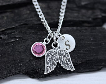 Collar de doble ala de plata de ley 925, colgante personalizado de ala de ángel de plata esterlina en una cadena de plata esterlina y dos dijes