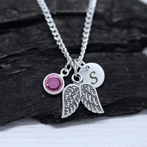 925 Sterling Silver Double Wing Necklace, Personalized Sterling Silver Angel Wing Pendant  on a Sterling Silver Chain and Two Charms