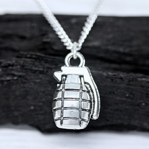 Grenade Necklace on 925 Sterling Silver chain, Hand Grenade Pendant Necklace, Bomb Pendant Necklace