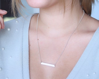 Collar de barra horizontal plateado, collar de barra de plata minimalista en una cadena de cable de plata esterlina, collar de barra de plata asequible.