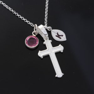925 Sterling silver cross Necklace with custom initial and birthstone, Cross Necklace, Personalized Cross Necklace,  cross Jewelry CHPL 5131