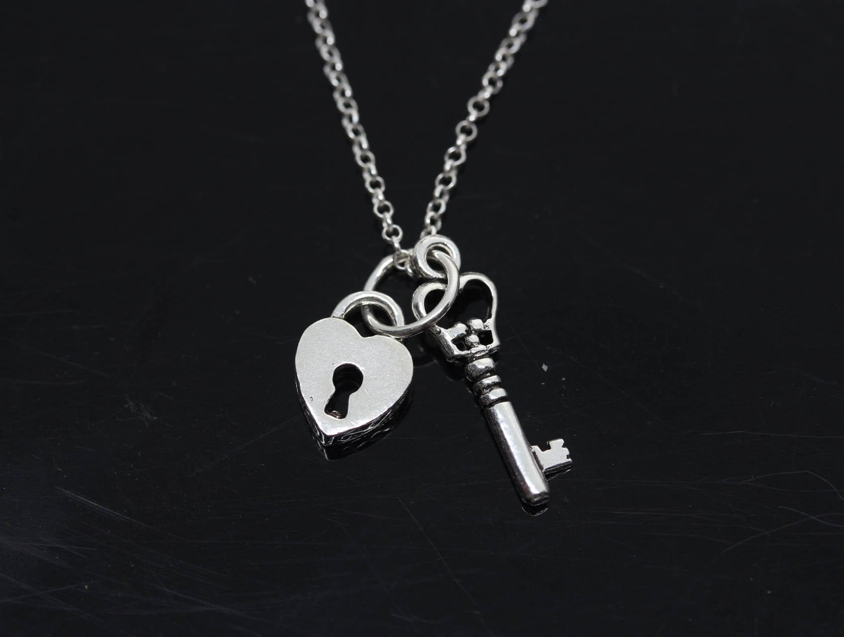 lock and key necklace silver