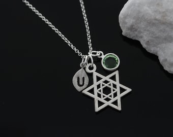 Estrella de david collar, cadena de plata esterlina 925 inicial y collar de piedra natal estrellas de David, David Magen collar joyas personalizadas
