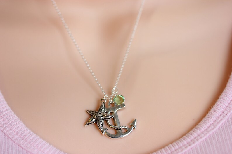 Anchor Starfish and Birthstone Necklace Birthstone Necklace Etsy