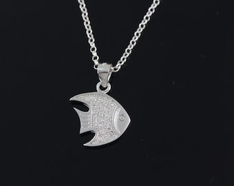925 Sterling silver fish Necklace, Silver fish necklace, sterling fish pendant necklace, sterling silver fish jewelry CHCZ 7180