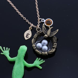 Personalized nest necklace on Gold Filled Chain, Birthstone and initial nest necklace, Nest necklace