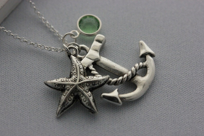 Anchor Starfish and Birthstone Necklace Birthstone Necklace Etsy