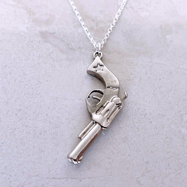 Collier revolver pistolet sur chaîne en argent sterling 925, collier pendentif revolver pistolet, collier revolver pistolet