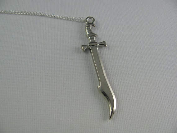 Long Sword Bladed Edged on 925 Sterling Silver chain, Long Sword Pendant Necklace, Silver Plated Sword Necklace