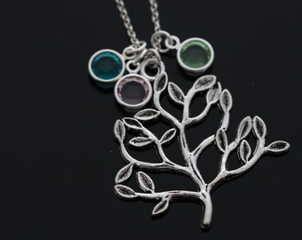 Tree of Life Necklace with birthstones on sterling silver chain, Family Tree necklace, Birthstones necklace, Tree necklace, Family Necklace