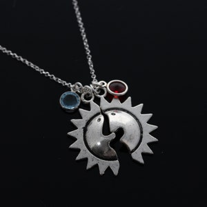 Split Sun Pendant Necklace with birthstones on sterling silver chain, Sun necklace, Split pendant necklace, Sun and birthstones, Split Sun