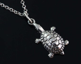 Colar de tartaruga de prata esterlina 925, colar de tartaruga detalhado, pingente de tartaruga, tartaruga de prata exclusiva, corrente de prata esterlina 925