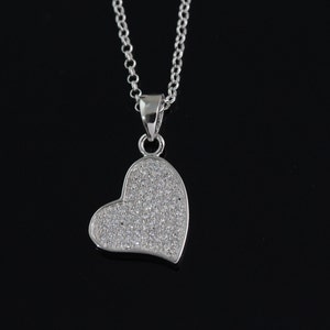 925 Sterling silver heart Necklace, Silver heart Jewelry, cubic zirconia heart pendant, sterling silver heart charm CHCZ 1881