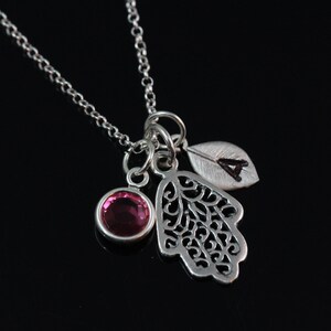 hamsa hand Necklace, Personalized hamsa hand Necklace, 925 Sterling silver hamsa hand Pendant, Choose initial and birthstone, hamsa hand